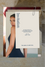 Invitation card with a person in a dark dress on a neutral background