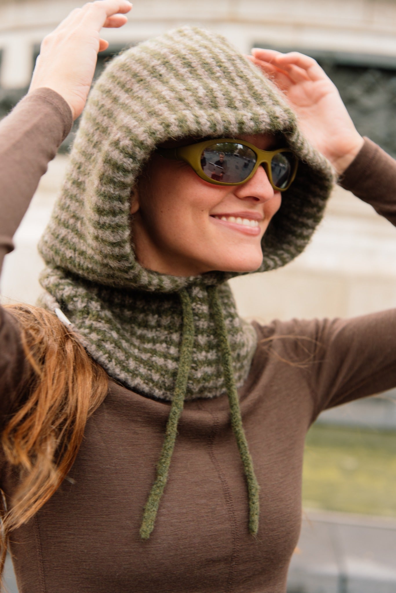 Free1 Balaclava Brushed – Army/Taupe Stripes